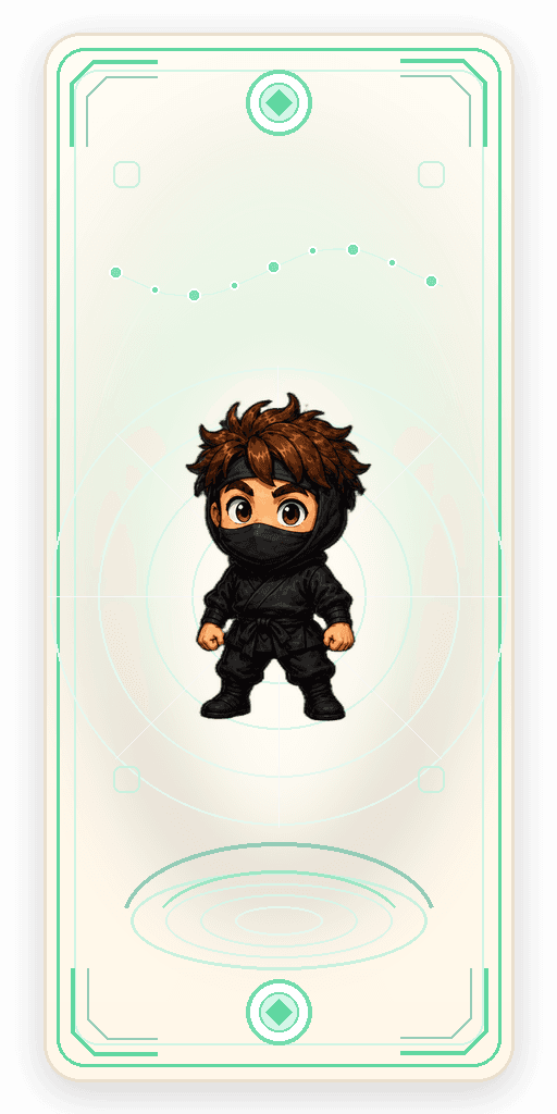A young ninja in training on a collectible card
